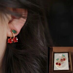 🍏50% OFF/3+...Double Red Cherry Stud Earrings